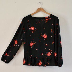 Gap Black Floral Blouse with Peplum
